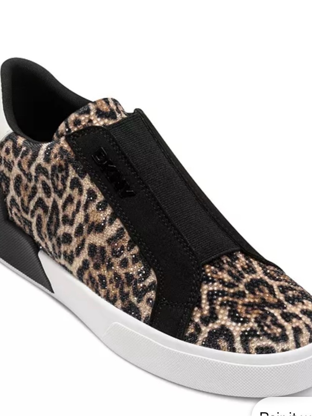 DKNY Girls' Leopard Print Slip-On Sneaker in Black and Tan